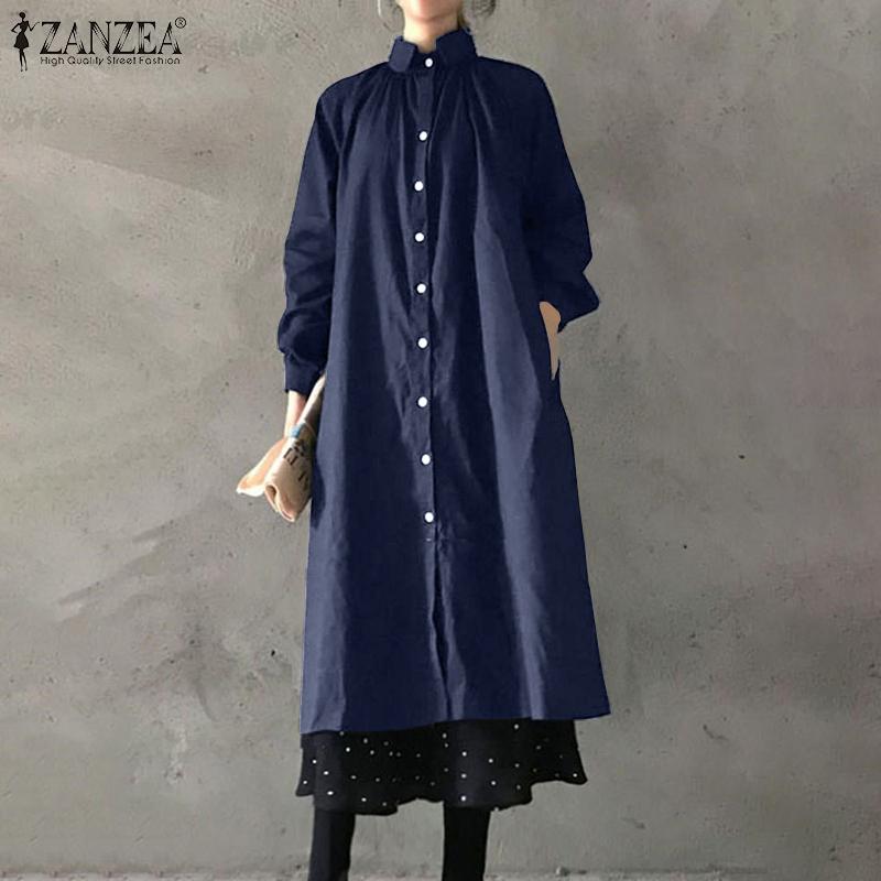 ZANZEA UK Women Long Sleeve Cotton Shirt Mini Dress Ladies Casual Loose Sundress ZANZEA UK Women Long Sleeve Cotton Shirt Mini Dress Ladies Casual Loose Sundress