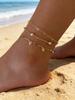 3pcs Elegant Faux Pearl & Shell Decor Heart Chain Anklet, Multi-Layer Anklet Suitable For Women Beach Holiday, Party Wear