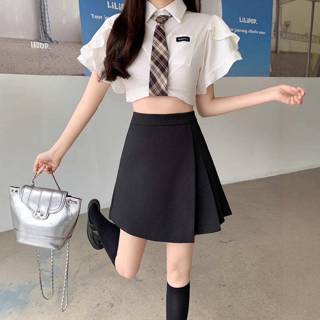 

Women s Summer 2025 Irregular Pleated High Waist A-Line Skort Shorts 3XL