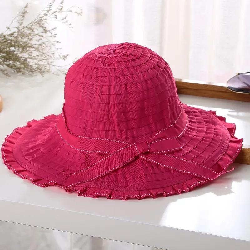 Women's Summer Sun Hat with Bow Folding Large Cornice Hat Sun Protection Hat