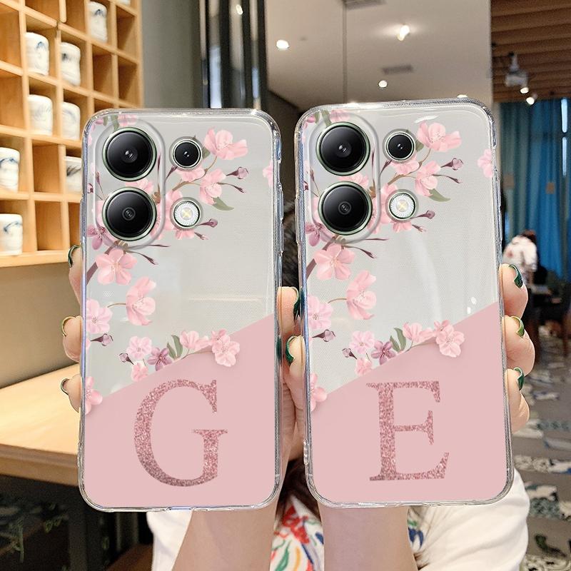 English Letter Flower Soft Clear Silicone Case For Redmi Note 13 Pro 13C 14C 14T Xiaomi 14 Poco C65 M6 Pro F6 Pro Camera Protective Shockproof Cover