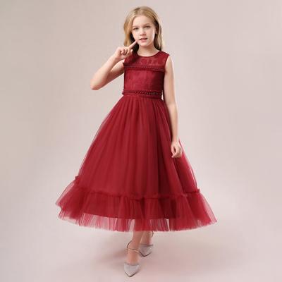 Robe d'anniversaire bouffante en maille perlée sans manches pour filles