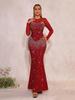 Elegant Mesh Rhinestone Bodycon Bandage Dress with Long Sleeves
