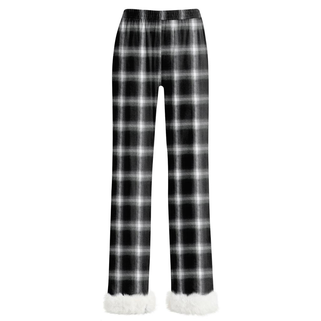 Women's Fashionable Casual Trousers, Plaid Print Trousers