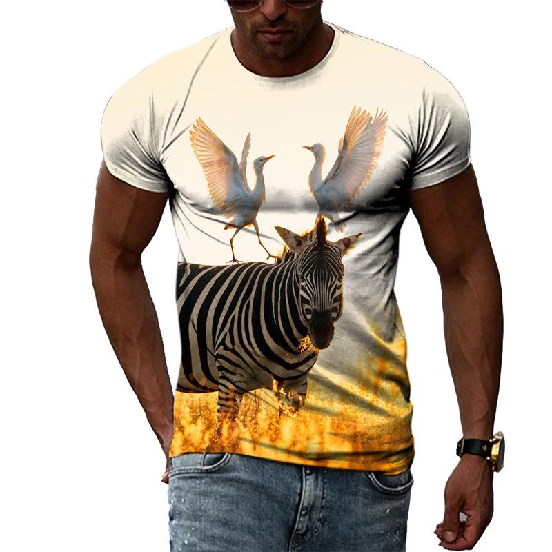 Summer Fashion Casual Men's T-shirt with Street Style Round Neck 3D Printed Zebra Pattern T-Shirts Men’s