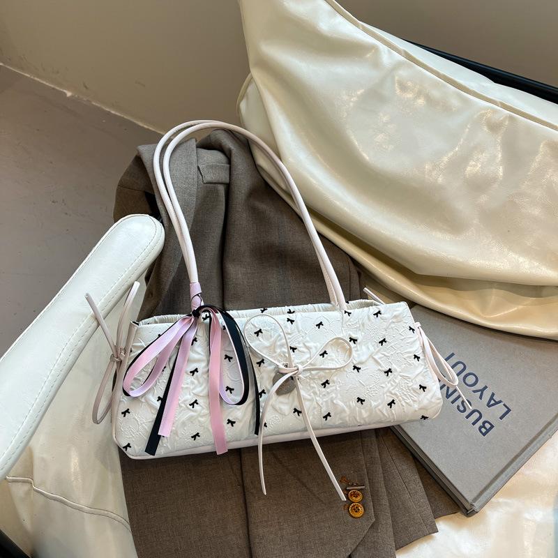 

Summer beautiful bow horizontal handbag new high-end sweet shoulder armpit bag No silk scarf білий