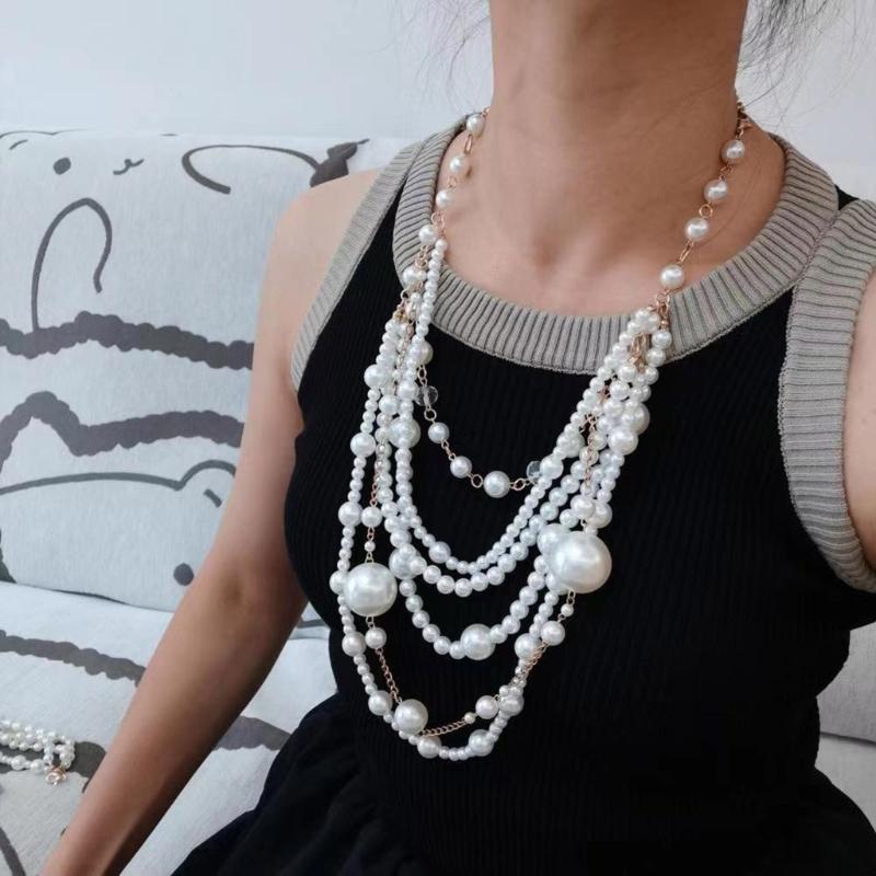 Elegant Multilayer Pearls Necklace and Earrings Set for Women Featuring Handmade Beading and Fashionable Designs