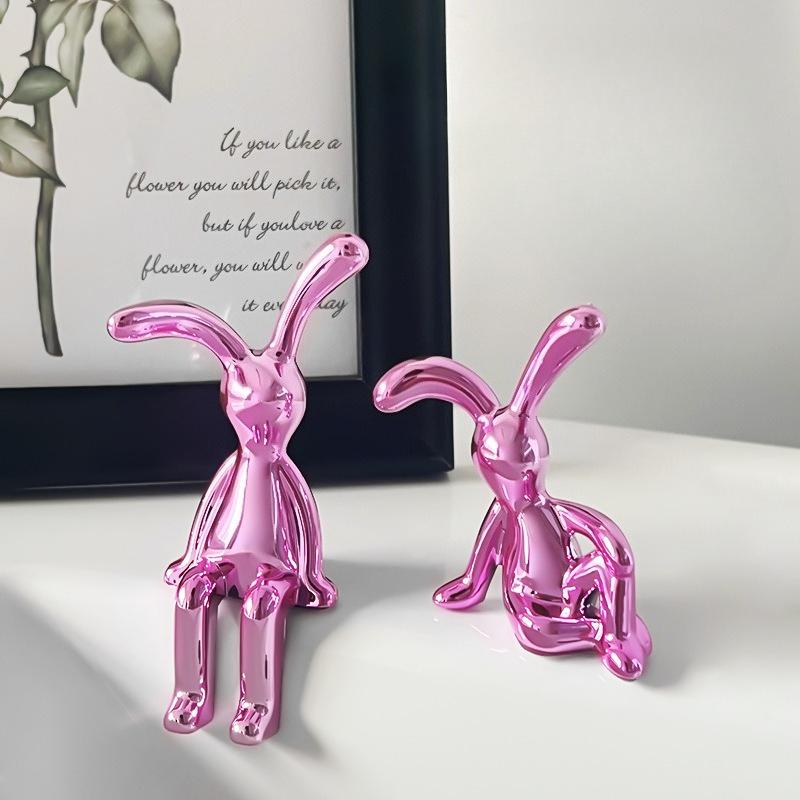 1/2 Pcs Long-eared Rabbit Figurines Electroplated Rubber Sitting Rabbit Figure Model Toy