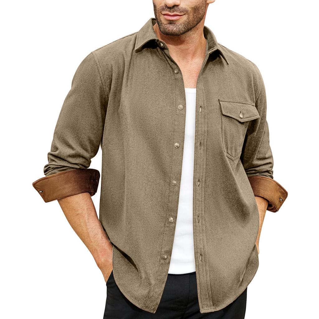 Men's -color Casual And Fashionable Long-sleeved Lapel Workwear Button-down Shirt