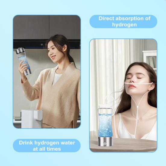 Hydrogen Water Bottle Generator 1300-2100ppb Hydrogen-Rich Water Cup 380ml High Borosilicate Glass SPE/PEM Technology Smart Health Cup for Home Office