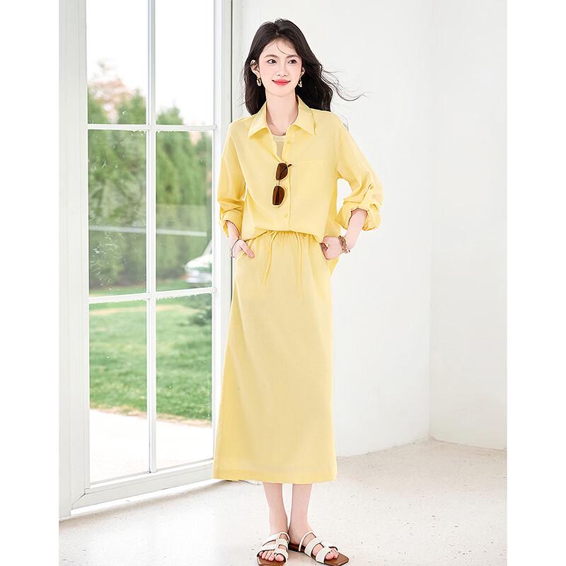 Designer Cotton Linen Shirt & Skirt Set