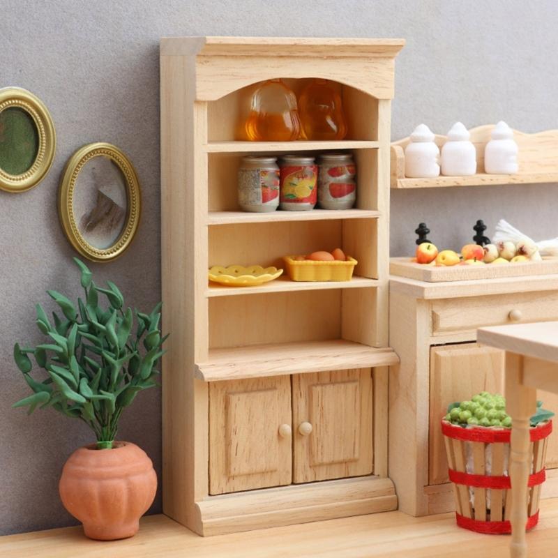 Unpainted Miniature Cabinet 1/12 Scale Doll House Decoration Scene Display Accessories Craft Model Project Furniture