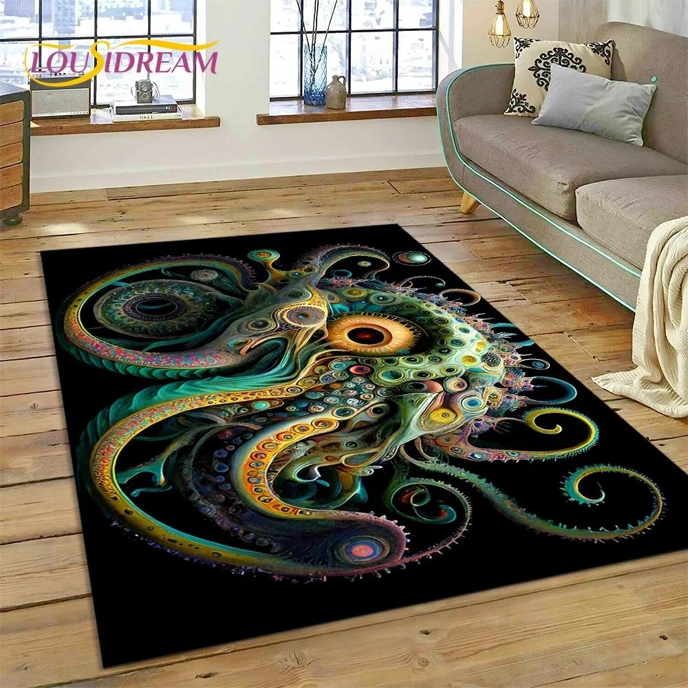 Tappeto Moquette 3D Mondo Sottomarino Fondale Marino Delfino Cartone Animato per Camera da Letto Soggiorno Decorazione Casa Divano, Bambino Grande Decor Tappetino Pavimento