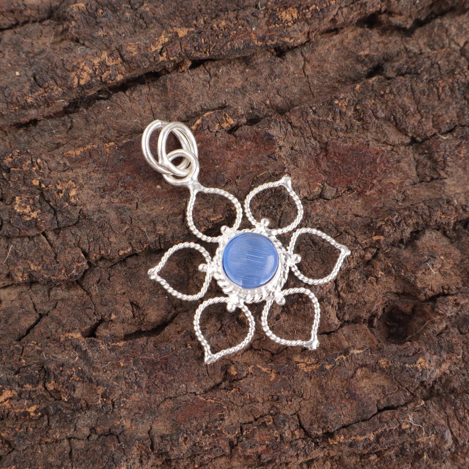 

Dark Blue Cat S Eye Gemstone 925 Sterling Silver Friend Gift Birthday Pendant PP-18-43