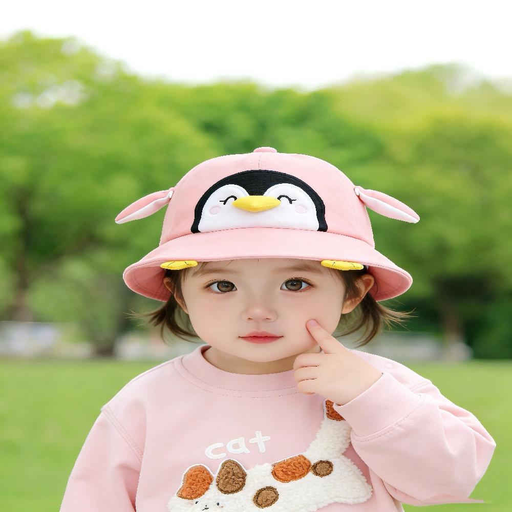 Baby Girl's Hat 50CM1-3 Years Kids Cute Penguin Fisher Cap Boys Girls Sun Hat Spring Summer 2026 Infant Fisherman Hat Thin