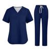 Soild Scrub Working Uniform Suit For Women's Cross V-Neck Short Sleeve Fun T-Shirts Workwear Tee With Pockets