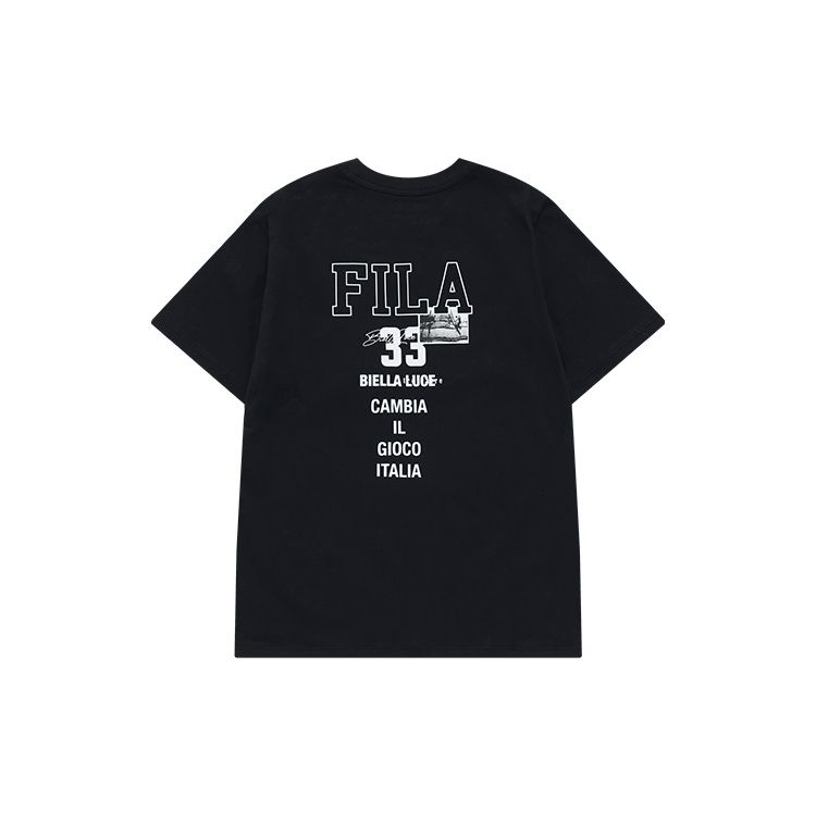Fila Fusion Logo Print Fitted Crew Neck Pullover American Vintage Short Sleeve Drop Shoulder T-Shirt Women tops Deep-Black T11W325112FBK