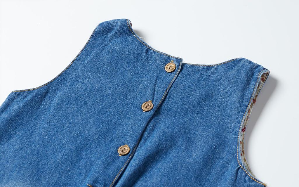 LittleSpring Kids' Denim Jumper Skirt with Floral Embroidery and A-Line Design, Size 100, for Girls