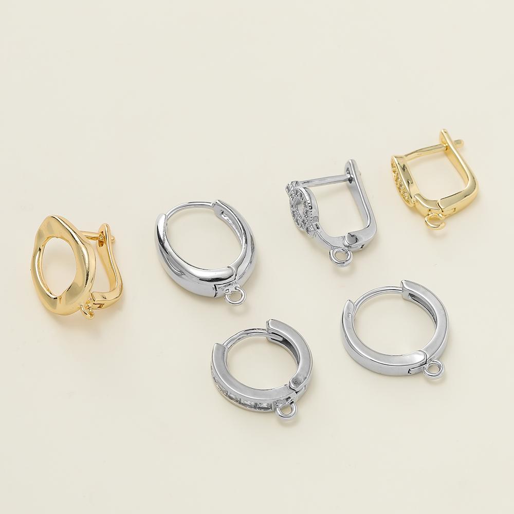 2pcs/lot 6 Styles 18K Gold Color Plated Metal Copper Earring Hook Clasps With Zircon For Earrings Jewelry Making Accessories