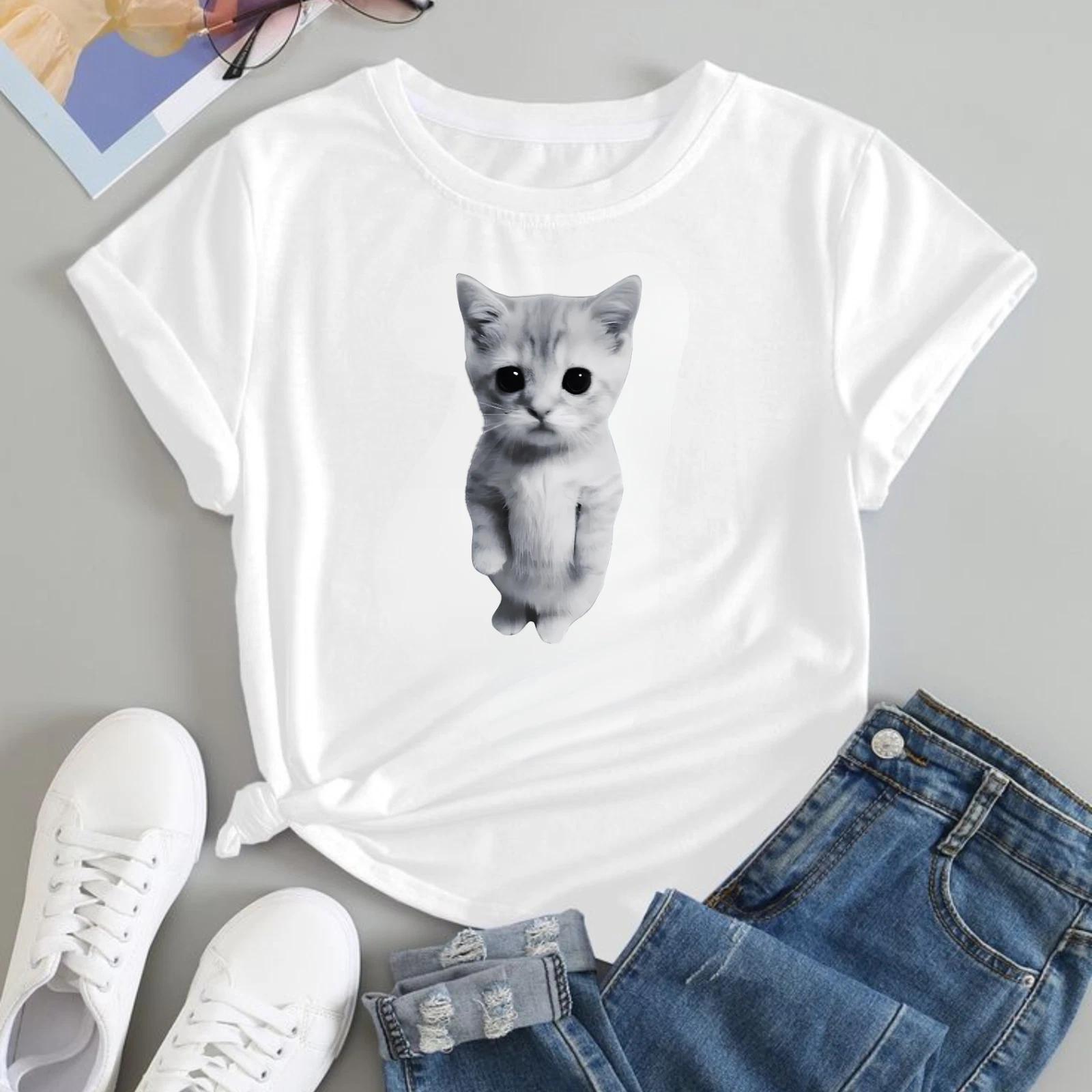 Cute Cat Graphic T-shirt Sad Cat Meme Unisex 100% Cotton Novelty Gift T-Top S