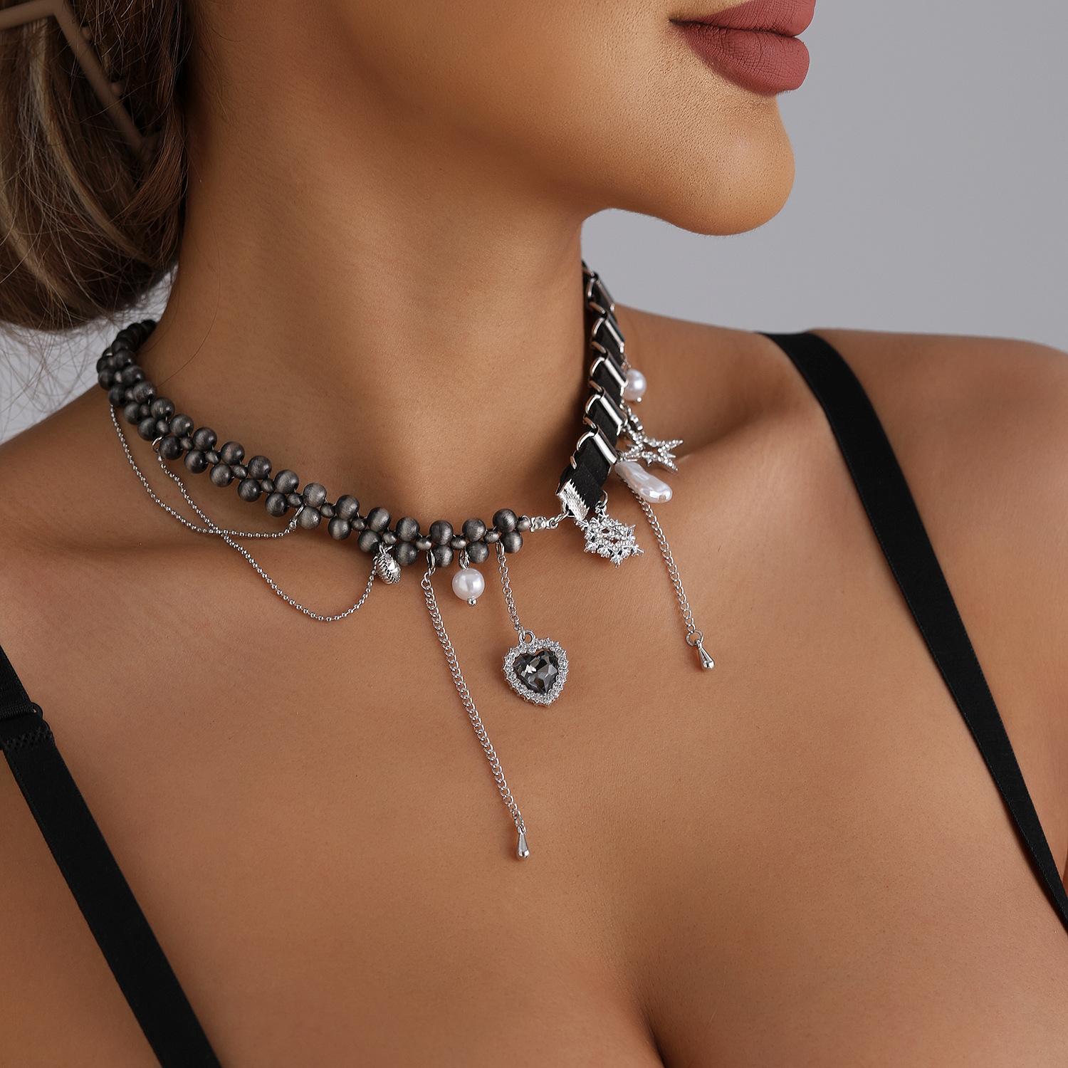 

Сніжинка Зоряне Серце Китиця Оксамитовий Плетений Ланцюжок-Чокер для Жінок Мотузка Намистини Плетений Ланцюжок Розкішні Прикраси чорний