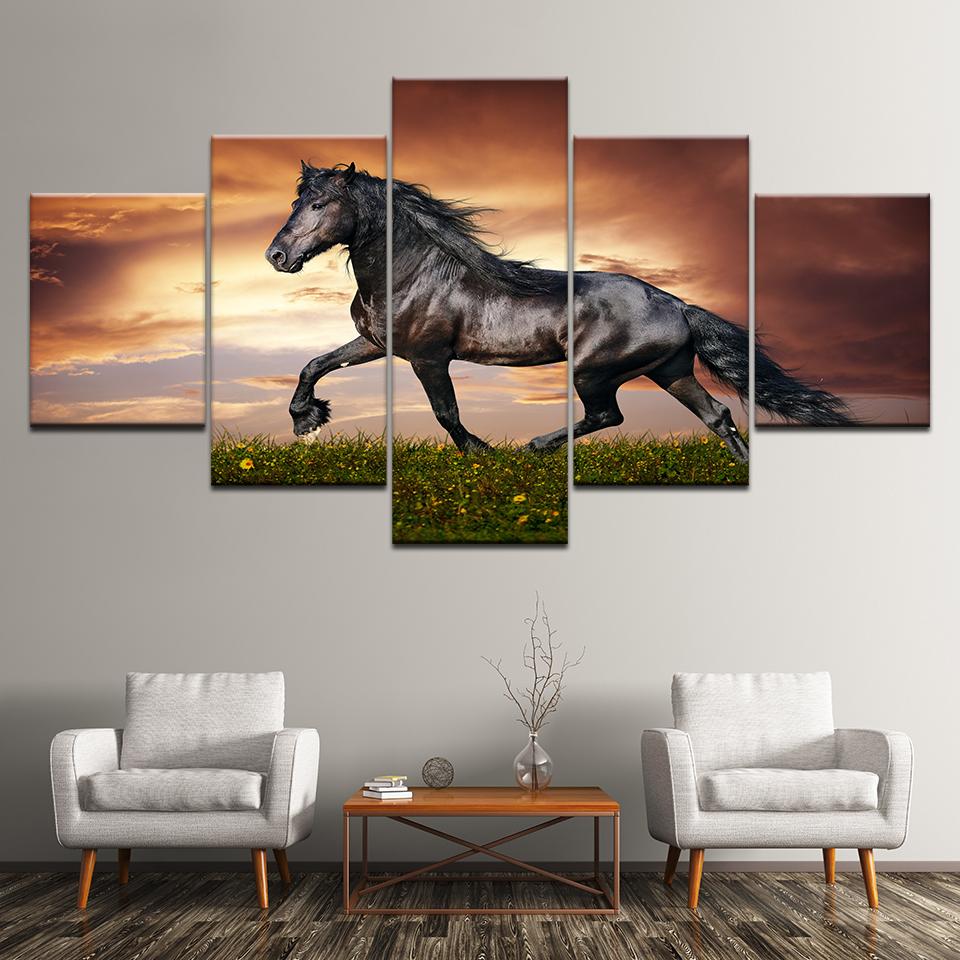 Canvas Painting A horse running sunset 5 Pieces Wall Art Painting Modular Wallpapers Poster Print for living room Home Decor