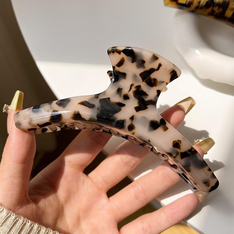 French Retro Leopard Print Acetate Hair Claw Clip for Bun & Ponytail