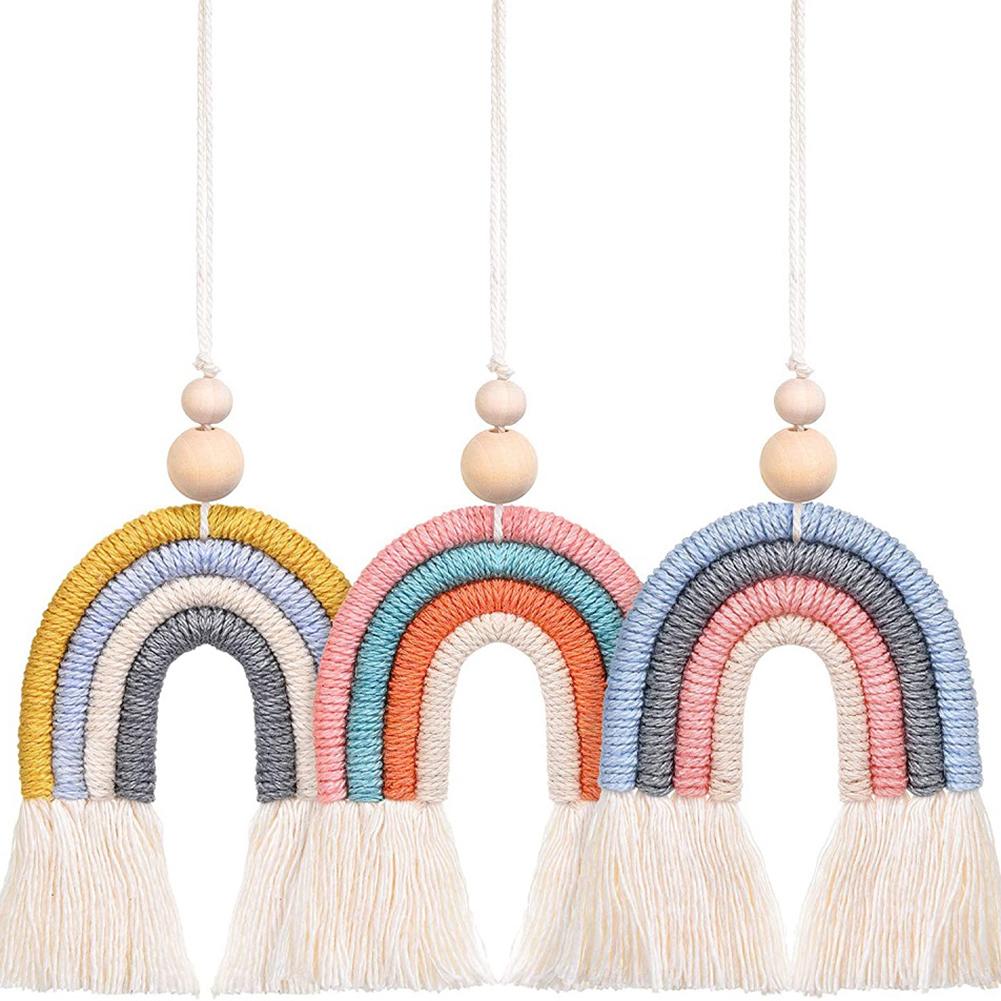3pcs/set Handmade Cotton Rope Car Hanging Boho Rainbow Pendant Car Air Fresheners Essential Oil Holder Car Accessories Decor