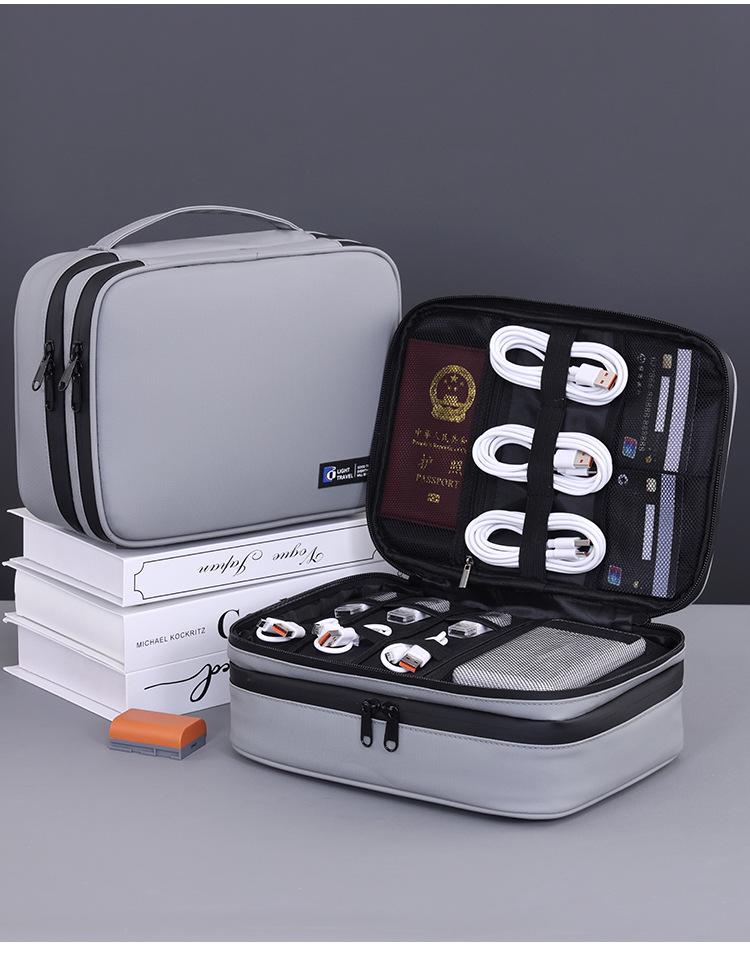 Double-layer Electronics Storage Bag for Cables, Chargers, Earphones, USB Drives, Mouse, Hard Drives, and Power Banks