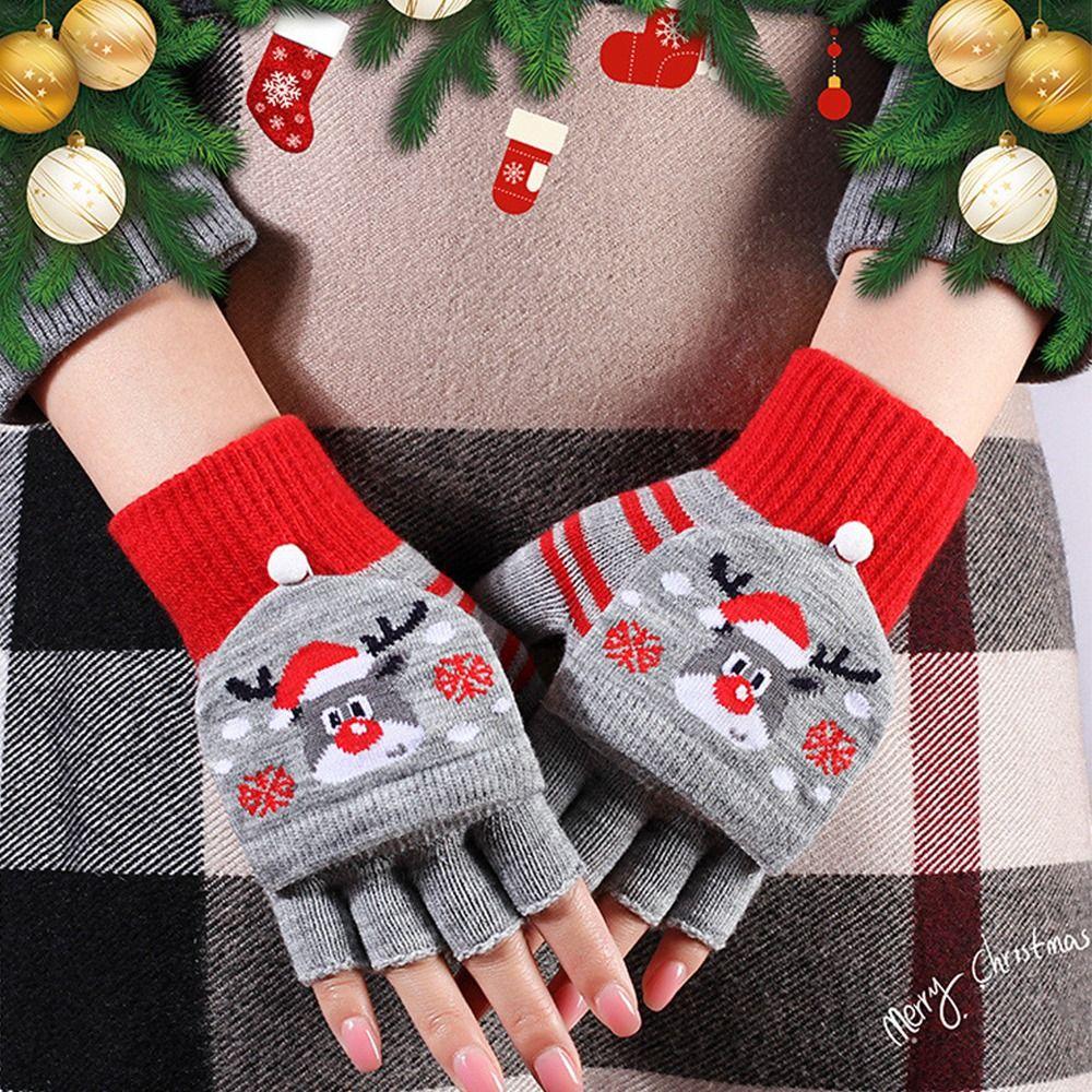Elk Pattern Women Knitted Flip Gloves Apparel Accessories Christmas Gloves Autumn Winter Gloves