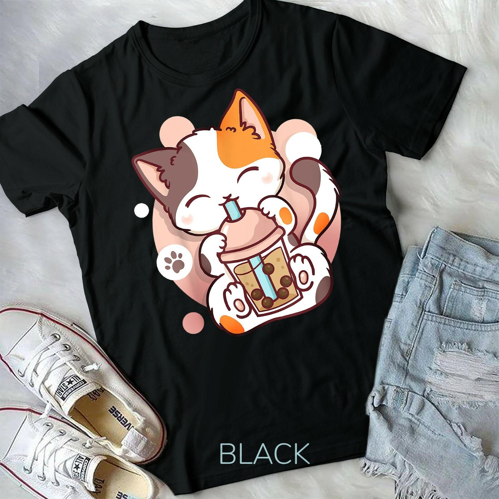 Cat Boba Tea Bubble Tea Anime Kawaii Neko Unisex Form T-shirt M