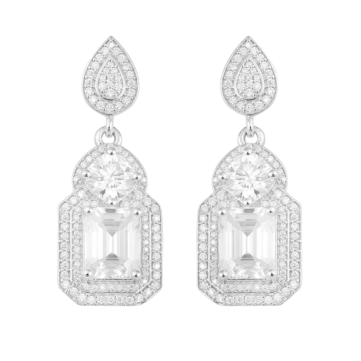 

Moissanite Teardrop Halo Drops Earrings- Sterling Silver білий