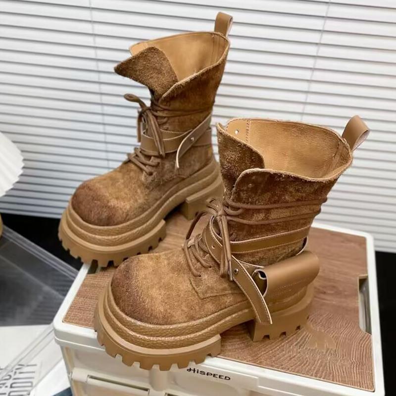 

Модные женские ботинки Высококачественные замшевые мотоциклетные короткие ботинки Женские дизайнерские удобные повседневные ботинки на платформе Botas Mujer 35 хаки