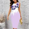 Women Plus Size Crew Neck Sleeveless Midi Dress White Base Vintage Pink Floral Print Bodycon Dress
