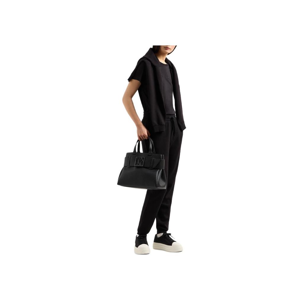 Armani Exchange Solid Color Elastic Drawstring Side Pocket Long Knit Jogging Pants Women bottoms Black XW000837-AF13397-UC001