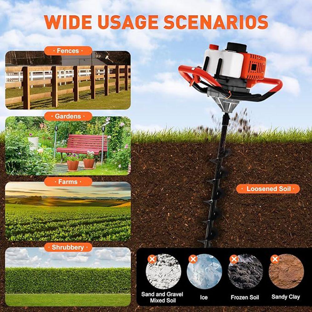 Mașină de Săpat 52CC Petrol în 2 Timpi Burghiu de Pământ 2.4 CP Motor de Găurit de Grădină cu Biți de 4 Inch 6 Inch 8 Inch pentru Găuri de Plantat Copaci