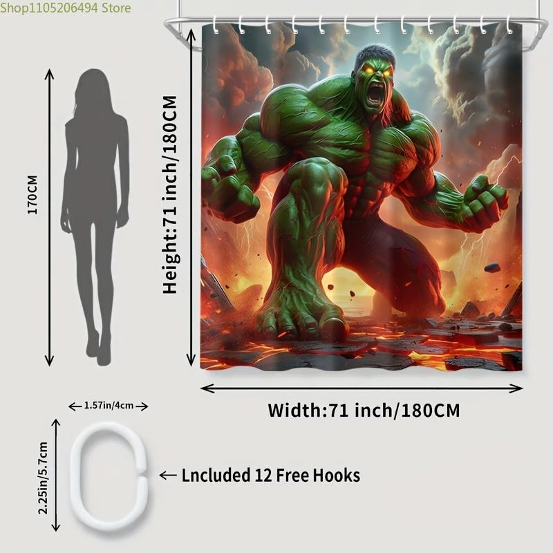 1 szt. Zasłona prysznicowa Hulk, Poliester, Można prać w pralce, z haczykami, do dekoracji łazienki