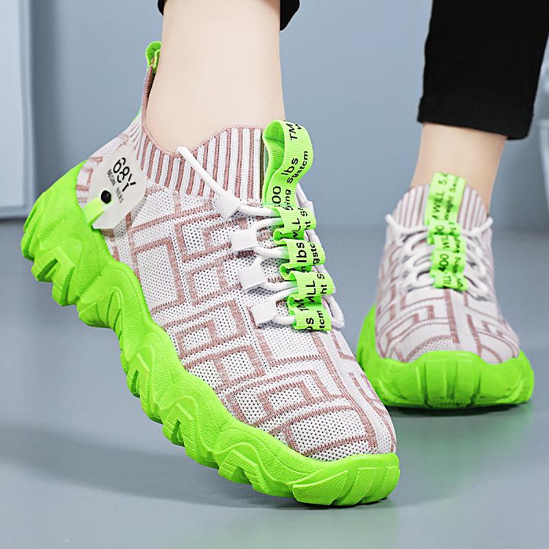 Women's Shoes New Breathable Sneakers Platform Single Shoes Mesh Soft Sole Thick Sole Bright Trend Shoes Women's