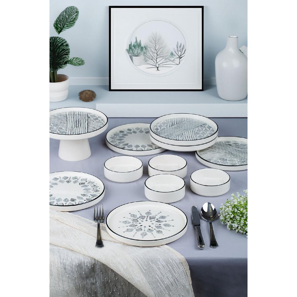 11-delt stablebart etnisk frokostsett for 6 personer med stående serveringsfat - presentasjonssett