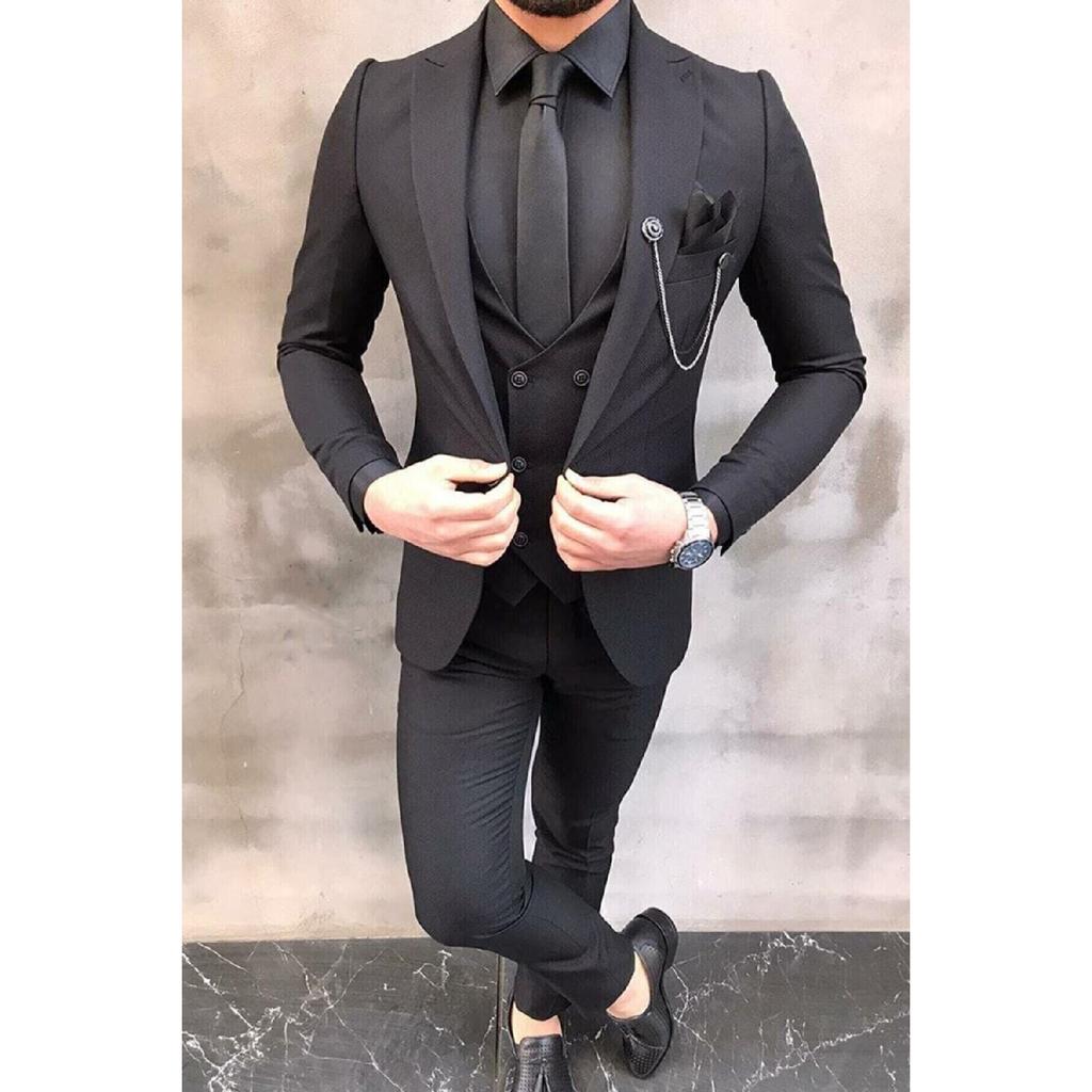 Men's Slim-fit Vest Suit (collar Ornament And Tie Gift)