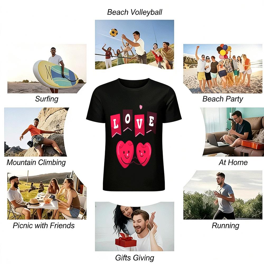 Love Heart Holding Hands Printed Couple Casual Tops Pure cotton T-shirt