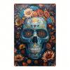 1pc 2D Mexican Skull Iron Wall Art, 8x12in Durable Metal Plaque, Floral Decor, Vintage Goth Home Room Sign