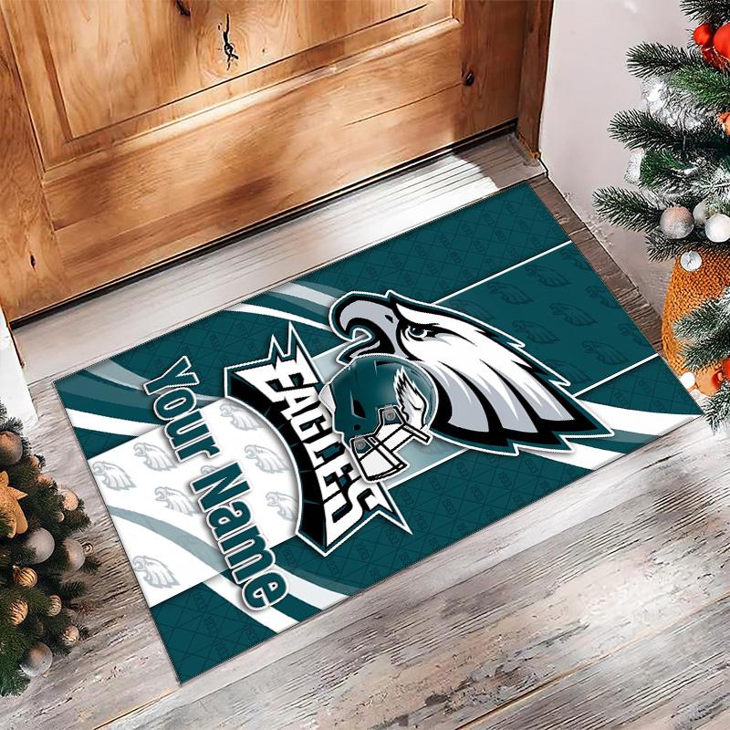 Tappeto in Velluto di Cristallo Philadelphia Eagles, Tappetino Personalizzato con Testo Nome Antiscivolo per Arredamento Casa Regalo