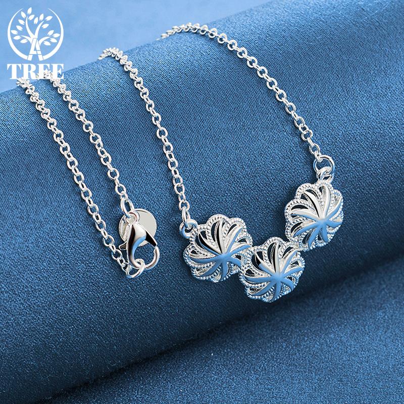 925 Sterling Silver 18 Inch AAA Zircon Flower Necklace Jewelry