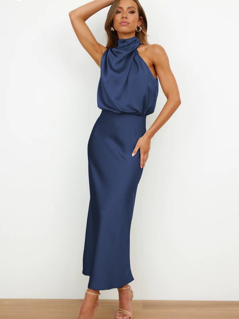 Luxury Satin Sleeveless Dress for Women - Elegant Evening Gown for Spring/Summer Collection