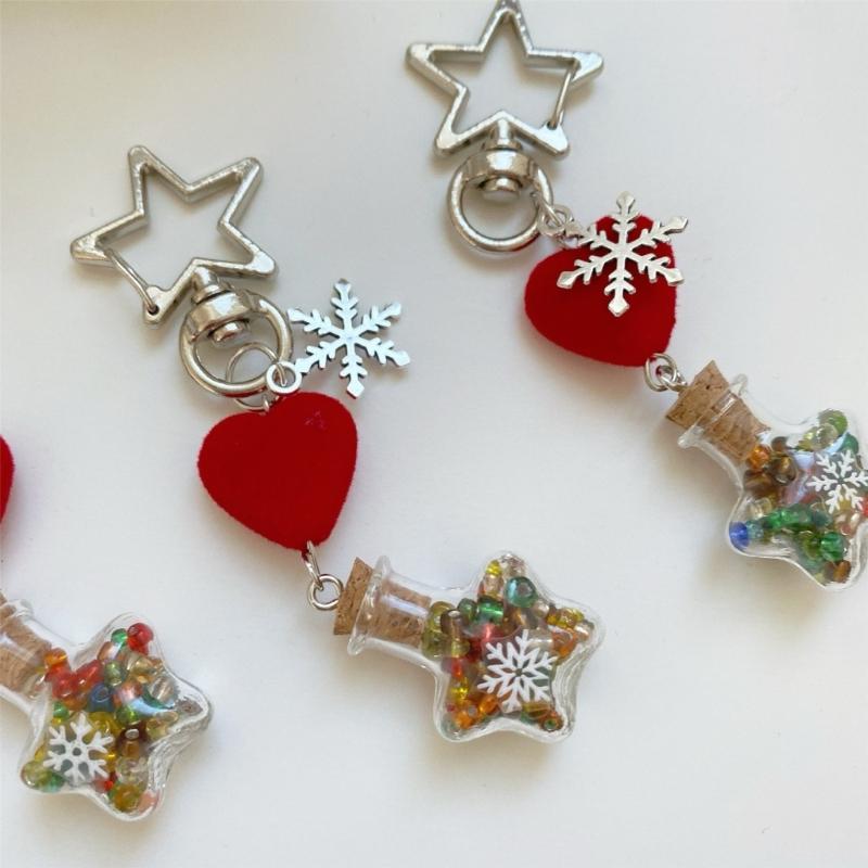Winter Snowflake Flocking Christmas Phone Strap Keychain Charm for Holiday Spirit and Safety with Soft Sturdy Materials