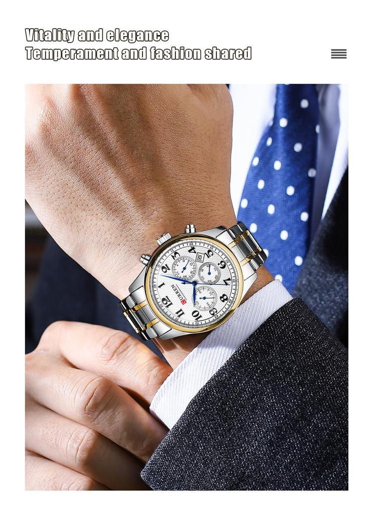 CURREN 8466 Men's Multifunctional Steel Chronograph Quartz Watch
