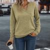 New Women's Casual Loose Fashion Solid Long Sleeve V-Neck Buttoned Sweatshirt