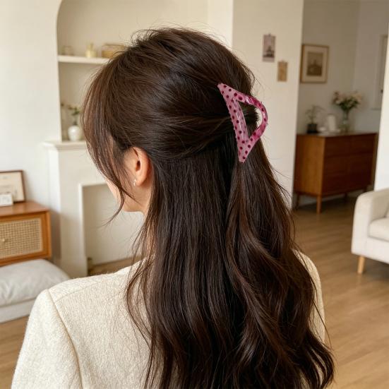 Hair Claw Anti-slip Teeth Large Shark Clip Dot Print Half-Tied Hair Strong Grip Back Head Hair Clip Hair Accessory