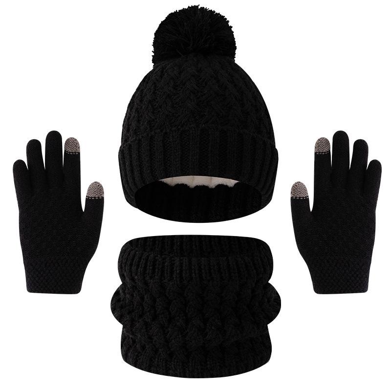 Europäisches & Amerikanisches Kinder Herbst/Winter Plus Samt Bommelmützen, Schal & Handschuhe Set